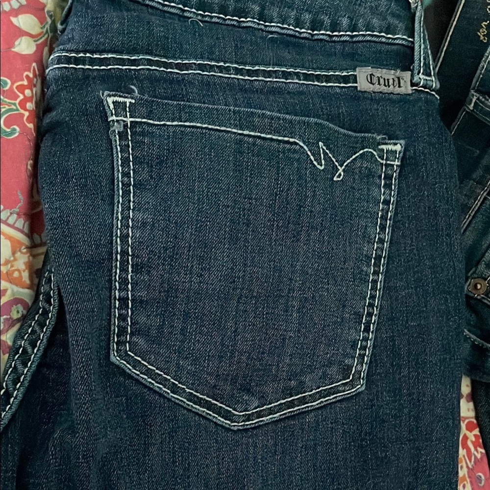 Cruel Girl Blue Flare & Wide Leg Jeans with Contrast Stitching